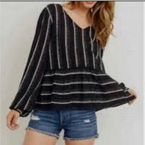 Paper Crane Peplum Shirt Women Size Small black with white stripes!!